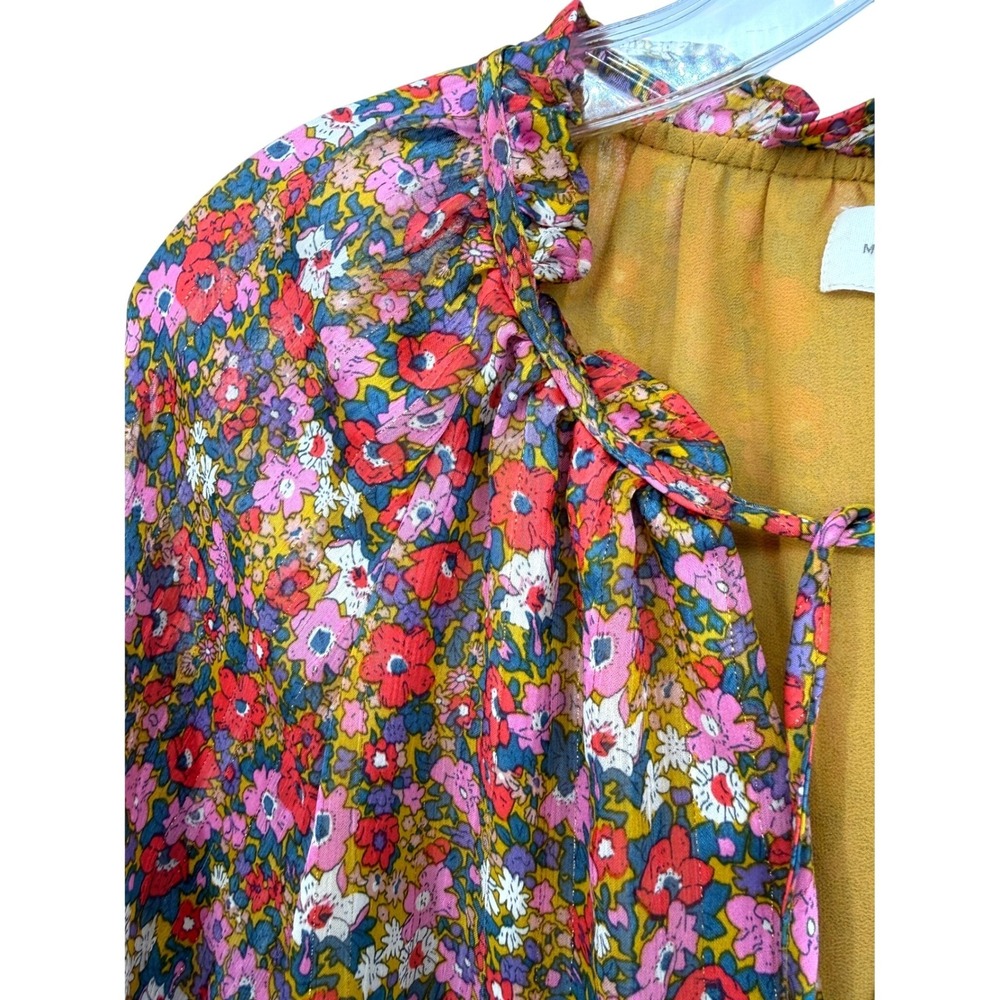 Melloday Floral Blouse Womens Medium Multi-Color Boho Romantic Whimsical Peasant - Picture 3 of 11